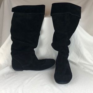 Black suede mid calf boots